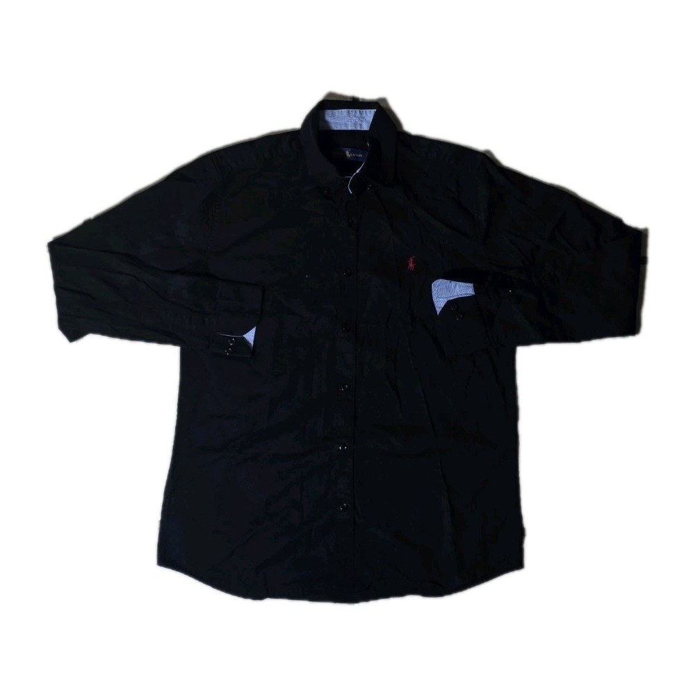 Polo Ralph Lauren Large Classic Fit Shirt All Black Cotton Button Up